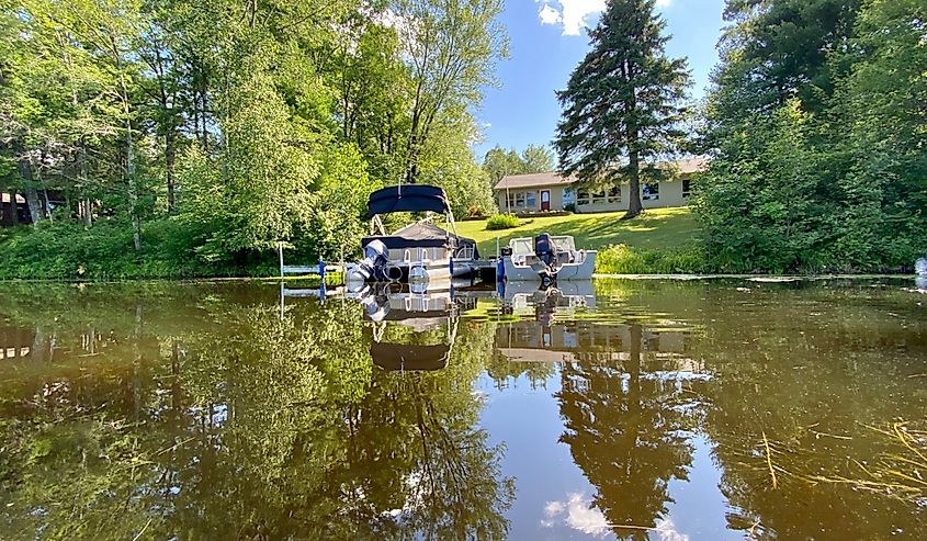 Boating at Norman Lake in Hayward, Wisconsin.