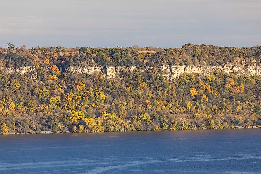 View of river bluffs along the Mississippi River.