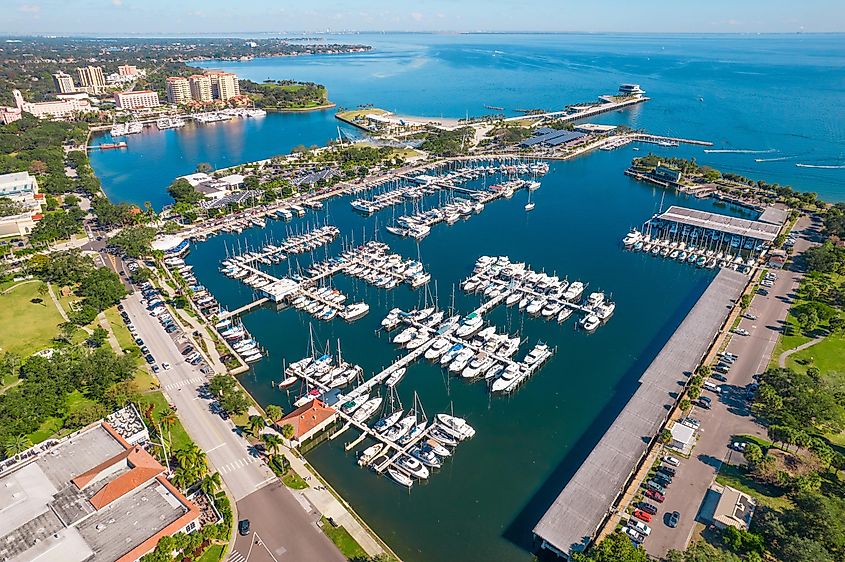 Aerial view of the marina at St. Petersburg, Florida.