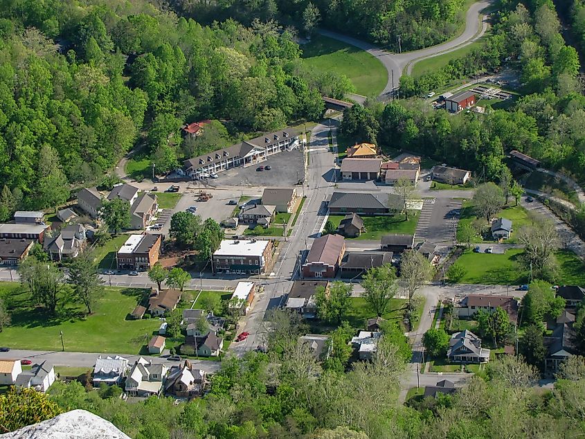 Aerial view of Cumberland Gap, Tennessee.