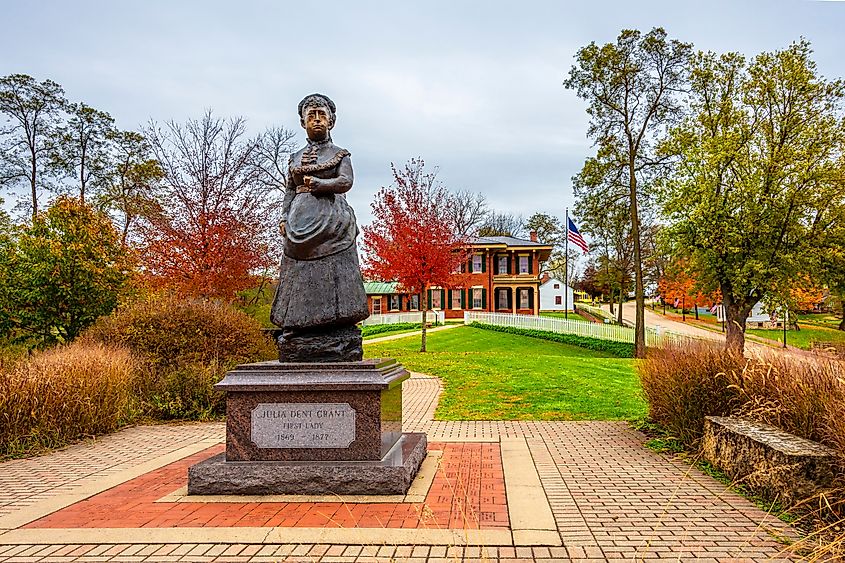 First Lady Julia Grant statue at the Grant Home in Galena.