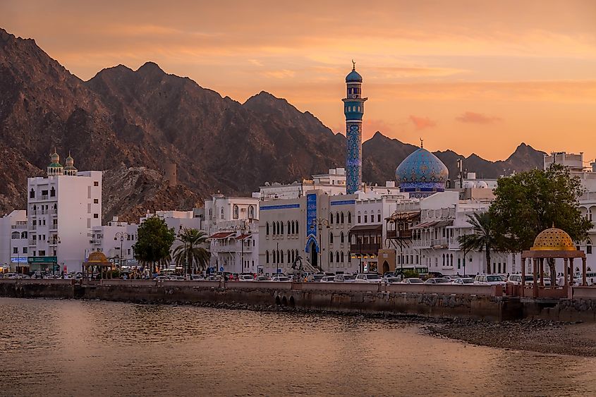 The beautiful panorama of Mutrah Corniche in Muscat, the capital of Oman. 