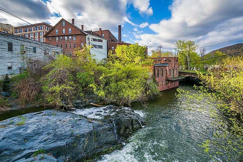 buildings along Whetstone Brook, in Brattleboro, Vermont