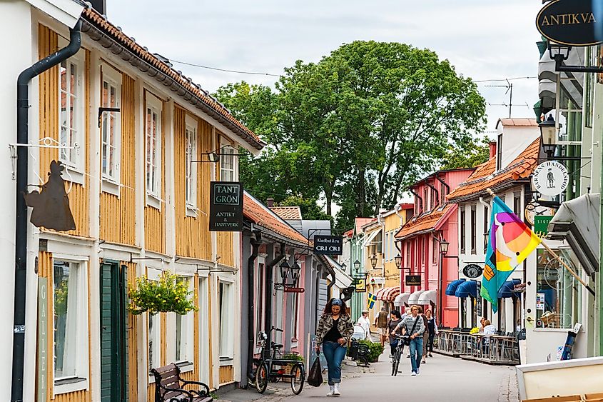 Sigtuna, Sweden: Traditional wooden houses on Stora Gatan street in heart of old town