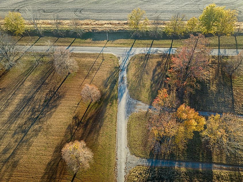 Aerial view of Fort Defiance State Park, located at the confluence of the Mississippi and Ohio Rivers near Cairo, Illinois