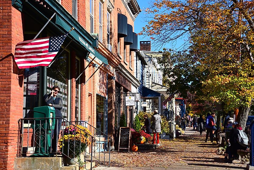 Sidewalk scene in Cold Springs, New York.
