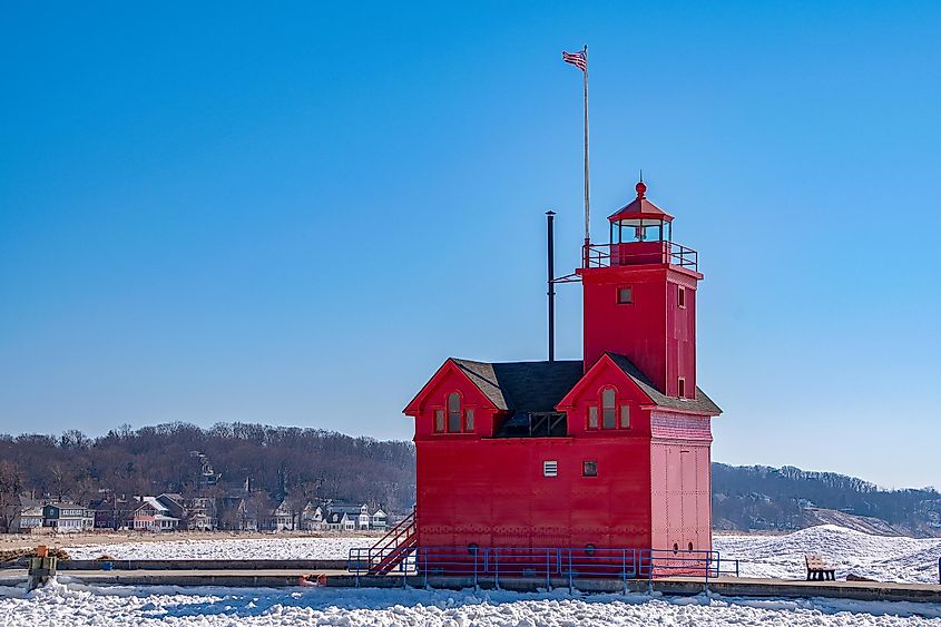 Big Red lighthouse in Holland Michigan harbor