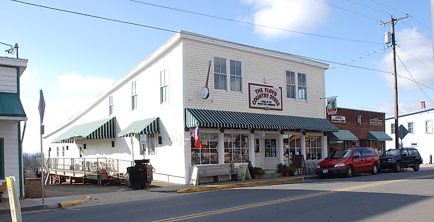 The Floyd Country Store in Floyd, Virginia, known for hosting the famous "Friday Night Jamboree" featuring bluegrass music.