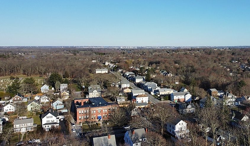 Drone overlook of Warren, Rhode Island.