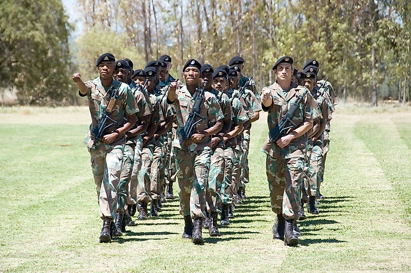 South African soldiers in marching drills. Credit Shutterstock: Grobler du Preez