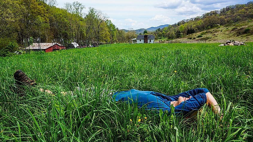 Hiker rests outside Damascus, Virginia.