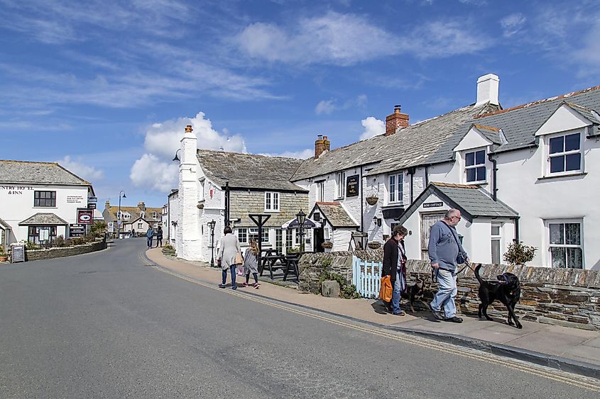 Street view of the popular tourist village of Tintagel in Cornwall