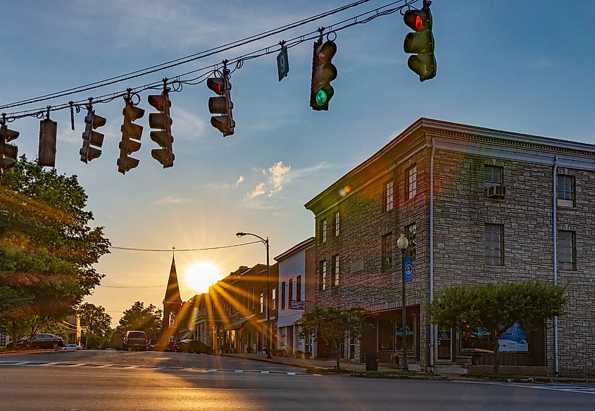 Sunset in downtown Franklin, Kentucky.