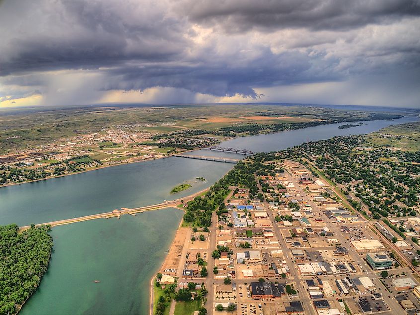 Aerial view of Pierre, the capital of South Dakota.