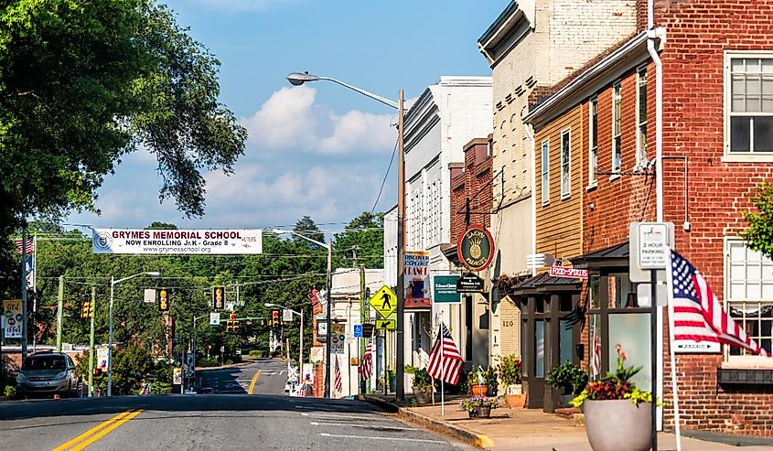 Historic downtown of Orange, Virginia.