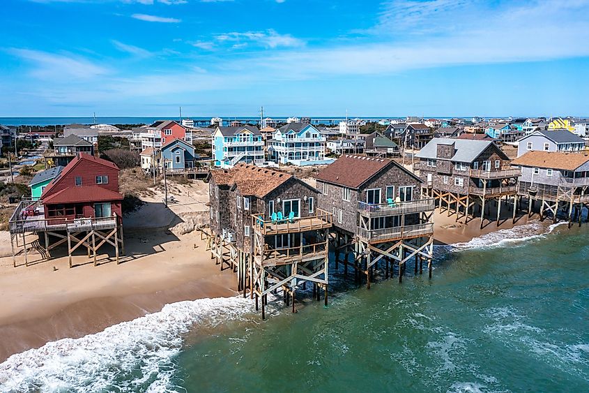 Aerial view of beach homes in Rodanthe, North Carolina