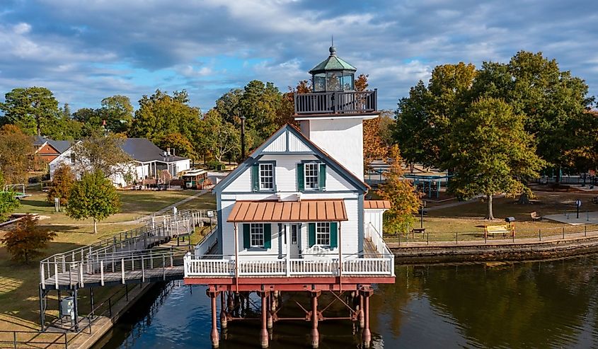 Aerial View of the Roanoke River Lighthouse in Edenton North Carolina