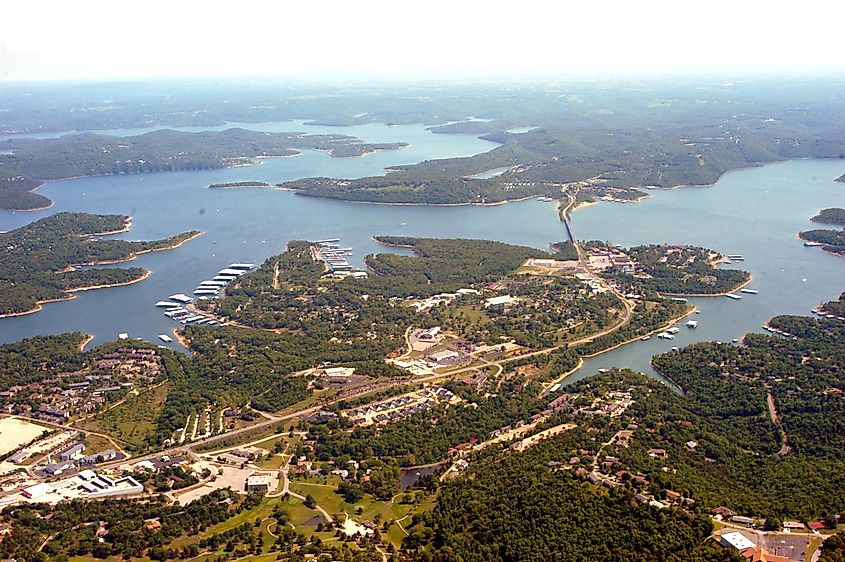 Aerial view of Kimberling City, Missouri.