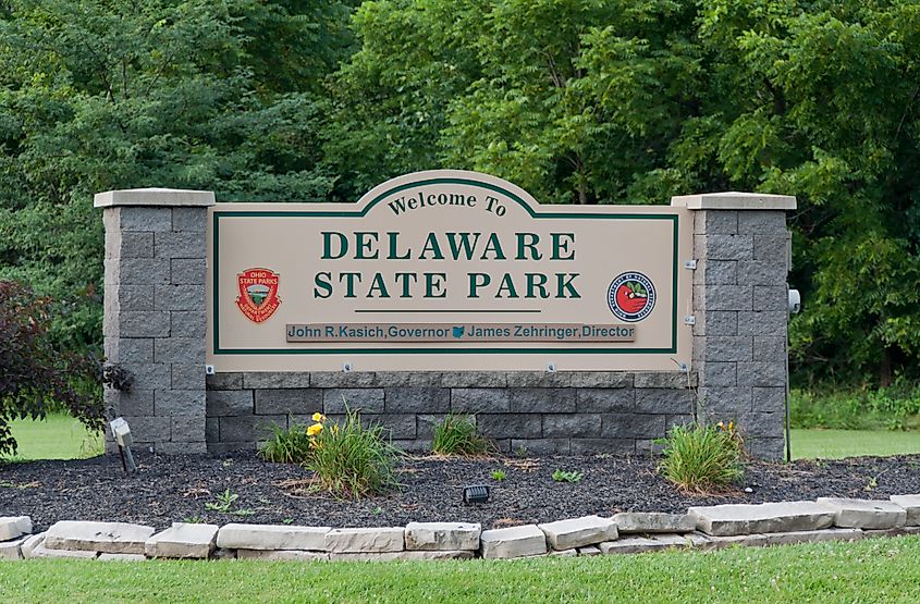 Entrance to Delaware State Park, Ohio. The Park opened in 1952 following the completion of the Delaware Dam in 1951.