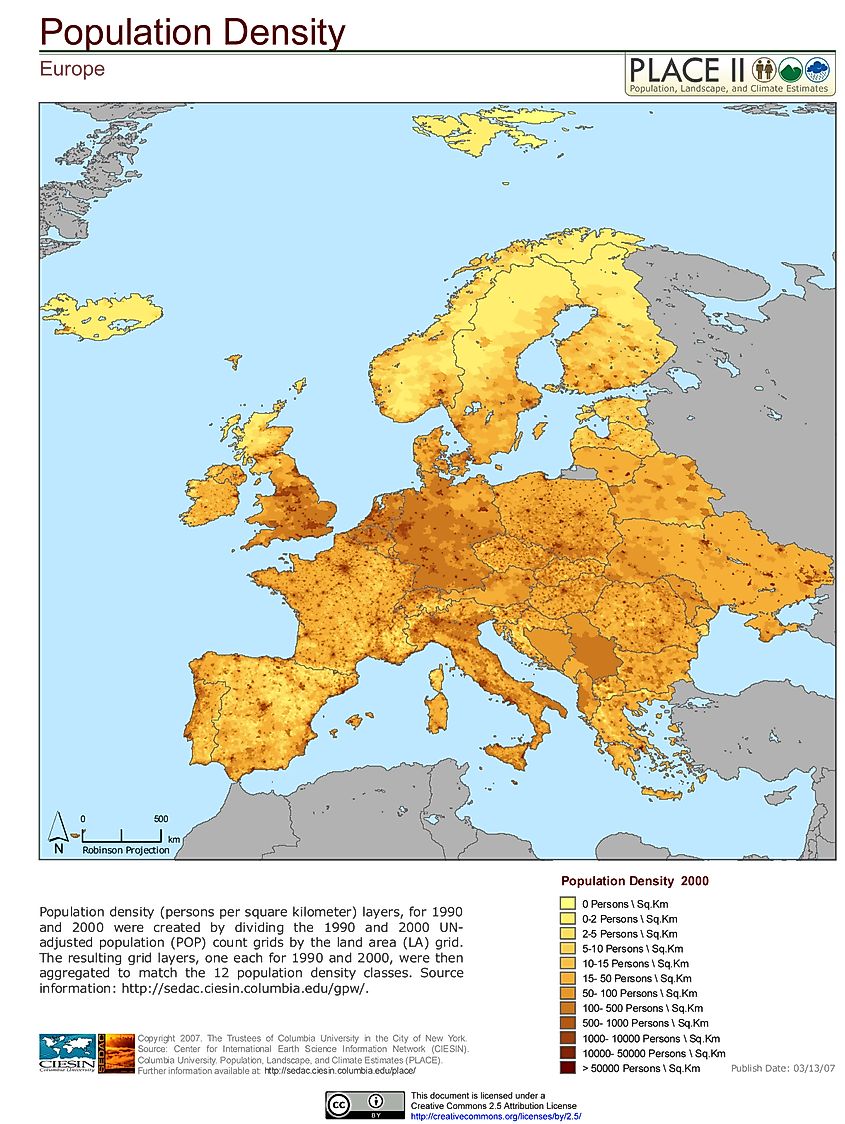 Europe Population Heat Map based on UN data. Source: Wikimedia/SEDACMaps