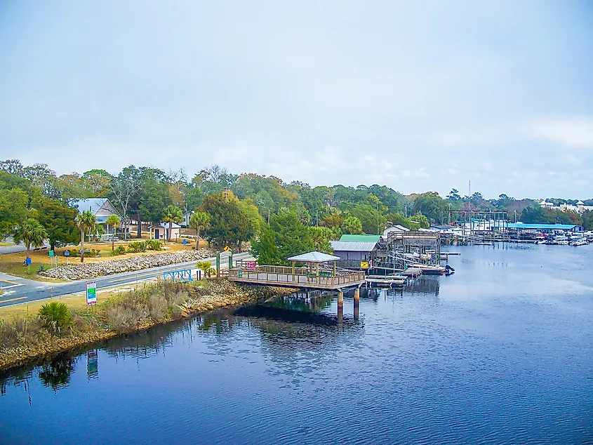 Steinhatchee, Florida, from the 10th Street Bridge, overlooking the Steinhatchee River.