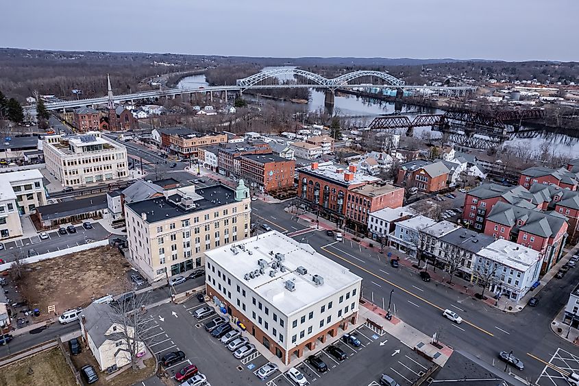 Aerial view of Middletown, Connecticut.