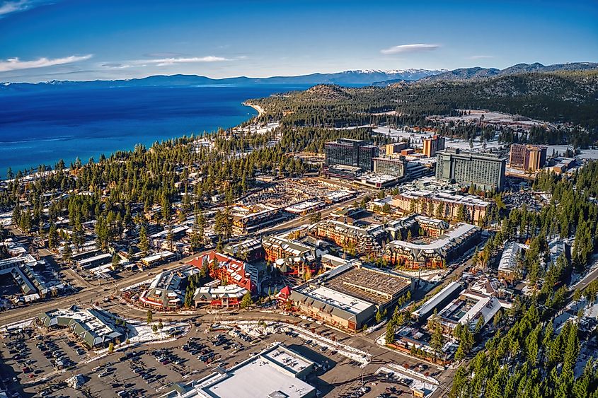 Aerial View of South Lake Tahoe, California.