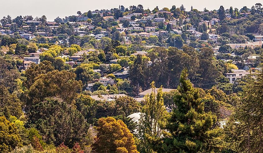 Valley homes panoramic view in Belmont, San Mateo County, California.