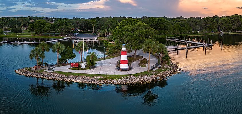 Aerial view of Mount Dora Lighthouse, Mount Dora, Florida, USA.