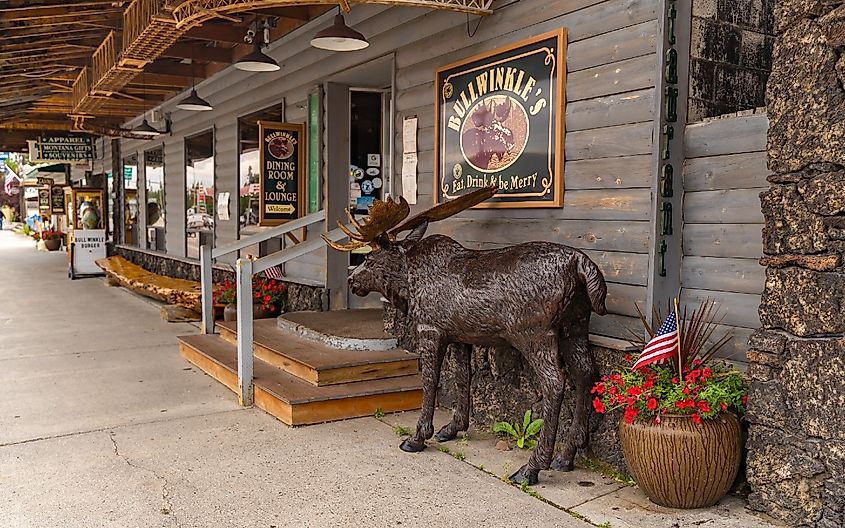 Bullwinkle's Saloon and Eatery. One of the tourist streets in West Yellowstone, Montana.