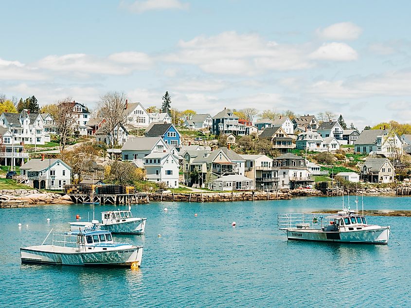 Boats in the harbor of the fishing village of Stonington, on Deer Isle in Maine