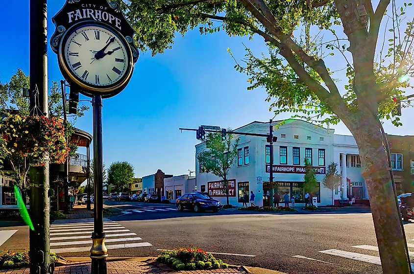The charming downtown area of Fairhope, Alabama