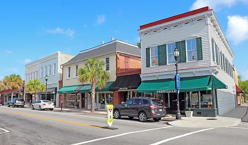 A street in downtown Beaufort, South Carolina. 