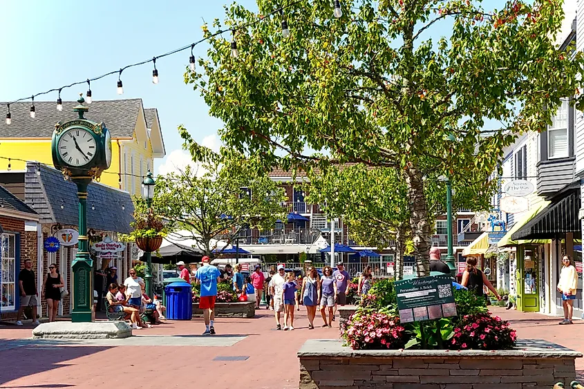 Tourists walk through Washington Street Mall in downtown Cape May, New Jersey.