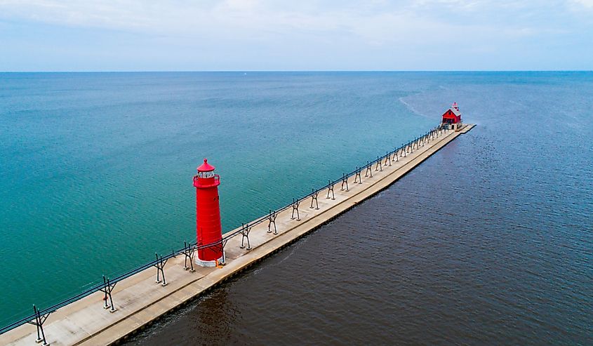 Grand Haven Michigan Lighthouse on Lake Michigan and Grand Haven State Park