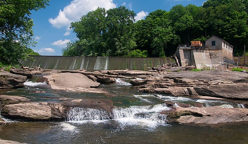 Great Falls in Falls Village Canaan Connecticut on a sunny summer day.