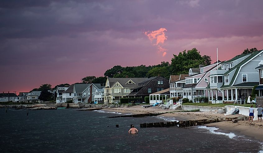 Blue hour after sunset in Madison Connecticut from East Wharf beach