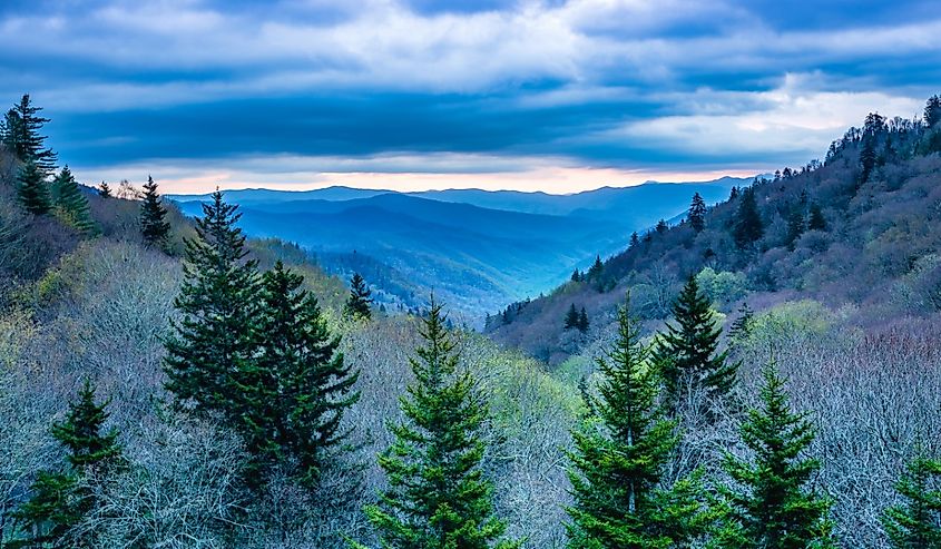 Great Smoky Mountains Scenic Landscape at Oconaluftee Overlook, near Cherokee North Carolina.
