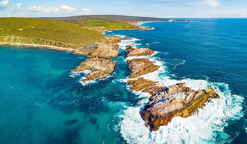 Aerial photograph of Canal Rocks in Yallingup, Western Australia.