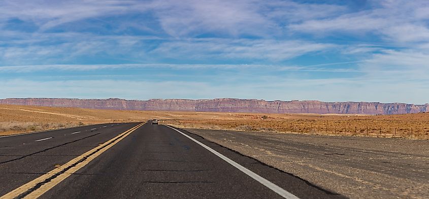 U.S. Route 89 in Arizona with the Grand Canyon landscape visible in the distance