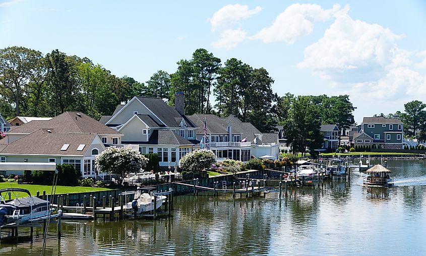 Waterfront homes along the coast in Rehoboth Beach, Delaware.