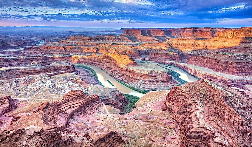 Dead Horse Point State Park is adjacent to Canyonlands National Park and near Moab, Utah.