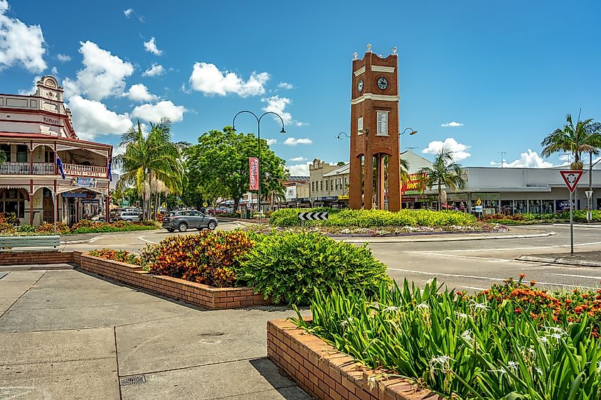 Historical town centre clock tower in Grafton, New South Wales, Australia. Editorial credit: Alex Cimbal / Shutterstock.com