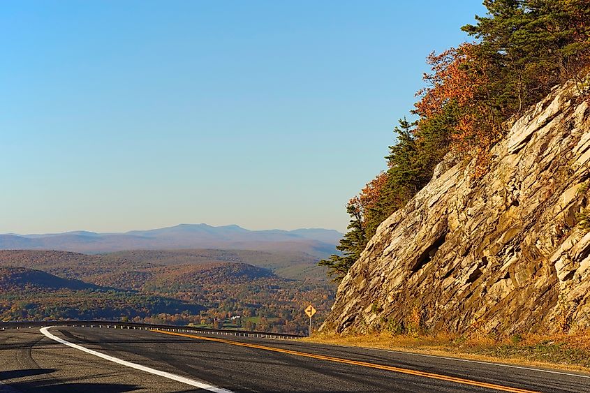 The mountain roads into the Shawangunk Ridge above Ellenville, NY, offer spectacular views. Editorial credit: George Wirt / Shutterstock.com