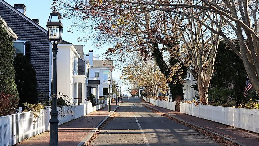 Scenic street in Edgartown, Massachusetts.