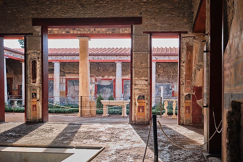 Courtyard view of Villa dei Misteri (Villa of the Mysteries) in Pompeii, Italy.