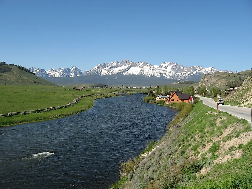 Salmon River and the Sawtooth Mountains in Stanley, Idaho.