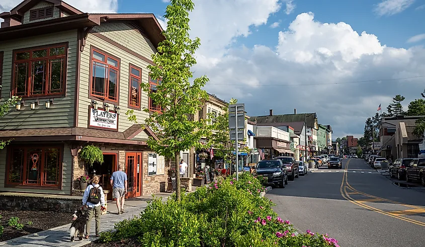 The downtown area of Lake Placid, New York.