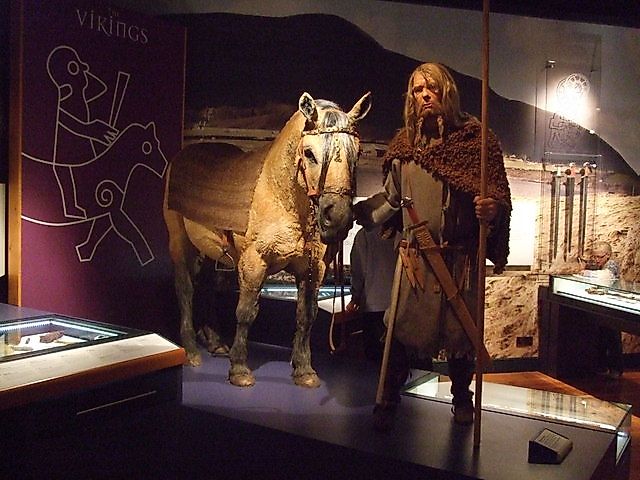 Recreation of a Viking man; note his long, clean hair and braided beard.