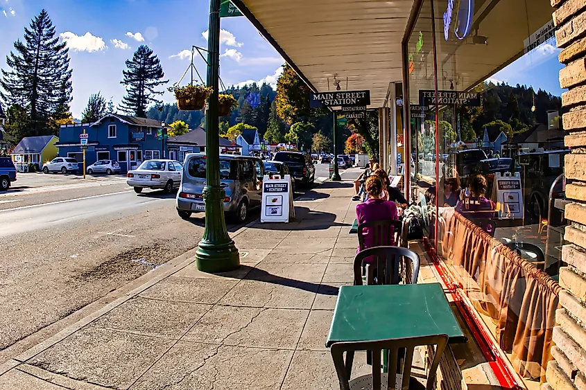 Main Street in Guerneville, California. Image credit oliverdelahaye via Shutterstock